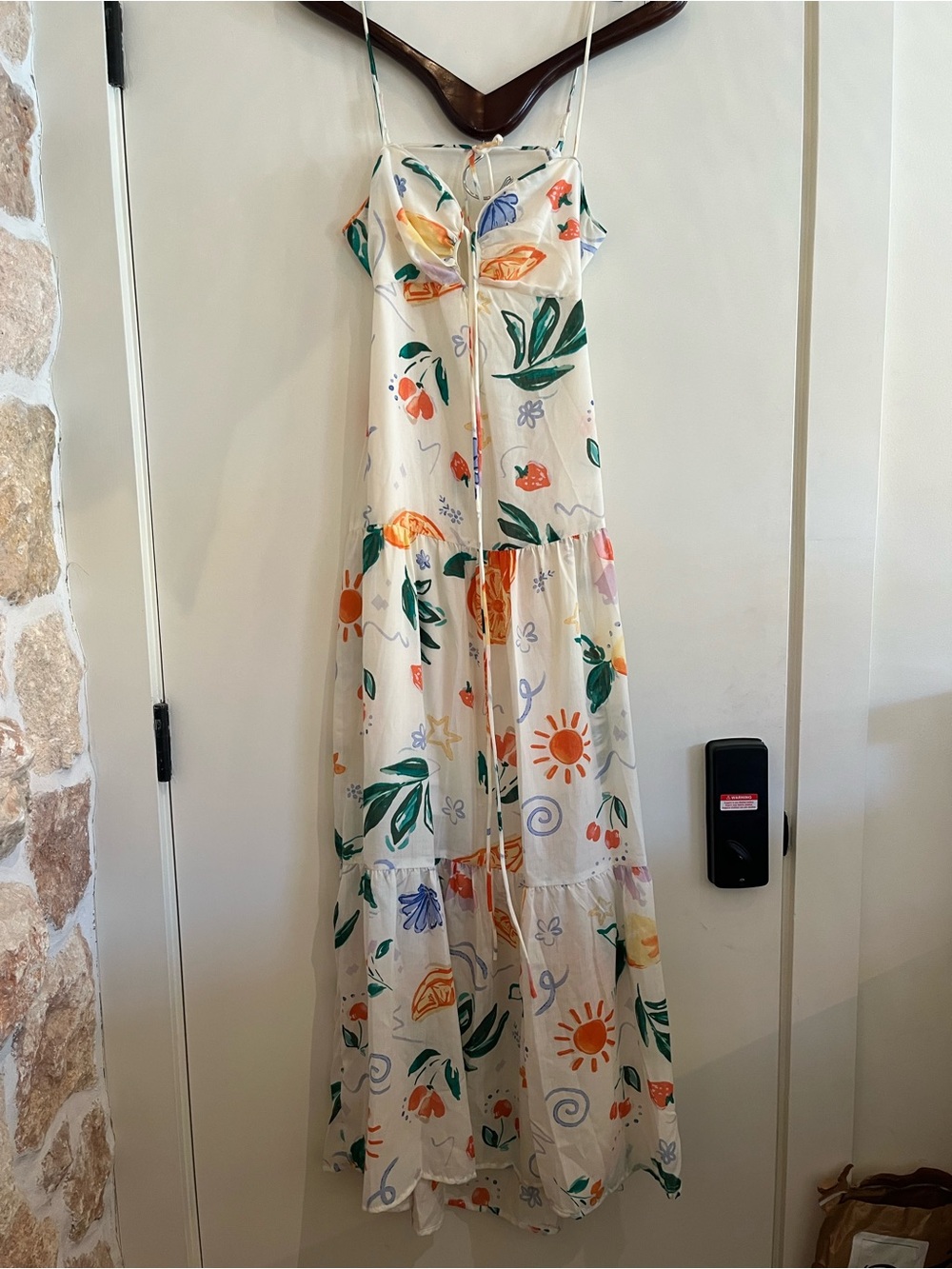 Crystal Doll White Floral Tie-Front Maxi Dress with Multicolor Print